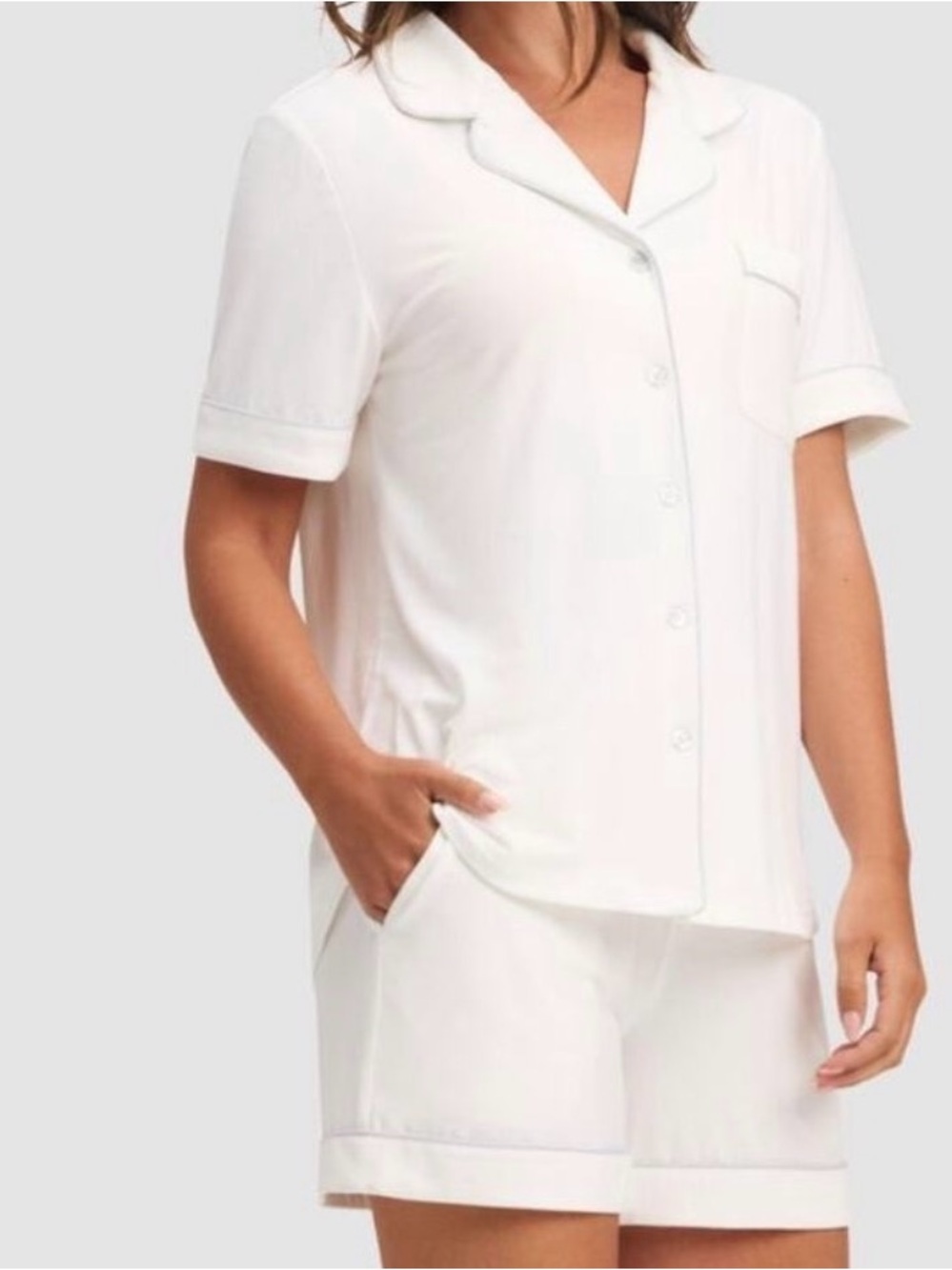 Cozy Earth Women's Short Sleeve Stretch-Knit Bamboo Pajama Set Ivory NWT XXL